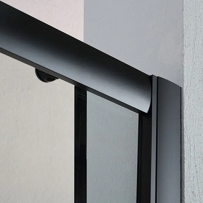 Kiamami Valentina Nischendusche - 50 x 1.900 cm, Schwarz, 6 mm - Schwarzer matter Aluminiumrahmen für Schiebeduschtür mit sichtbaren Rollen und Glasfüllung.