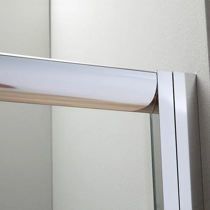Kiamami Valentina Eckdusche - 1.800 x 800 x 1.850 cm, Transparent, Stärke: 6 mm - Chrom-glänzender oberer Holm und vertikaler Rahmen einer Duschabtrennung mit Klarglas.