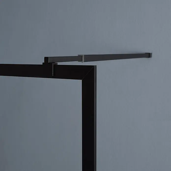 Kiamami Valentina Duschwand - B x H: 60 x 2.000 cm, Schwarz, Transparent - Schwarzer Metallrahmen mit Querstrebe und silberner Klemme.
