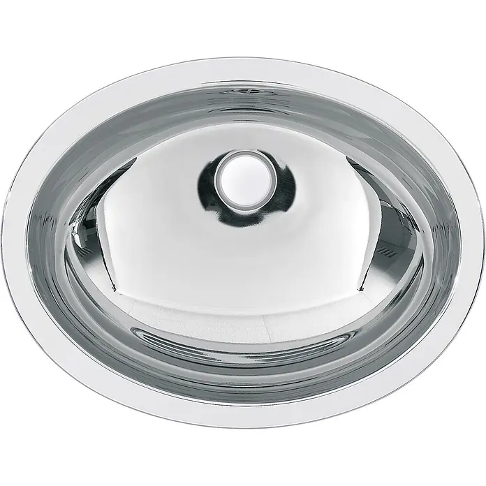 KWC Waschbecken KWC - B x L: 33 x 45 cm, Mit Überlauf, Edelstahl - Poliertes ovales Edelstahlspülbecken mit Abfluss.