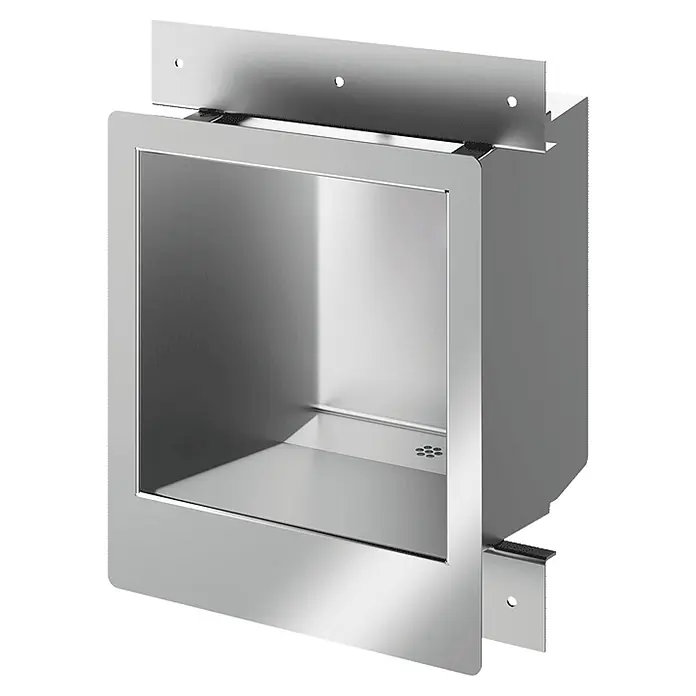 Delabie Einbauwaschbecken Delabie WE-Waschplatzeinh. vandalengesch. COMMISSARIAT SD Edst. sat - Edelstahl - Eingebautes Edelstahl-Urinal mit rechteckigem Becken, integriertem Abfluss und Wandbefestigung.