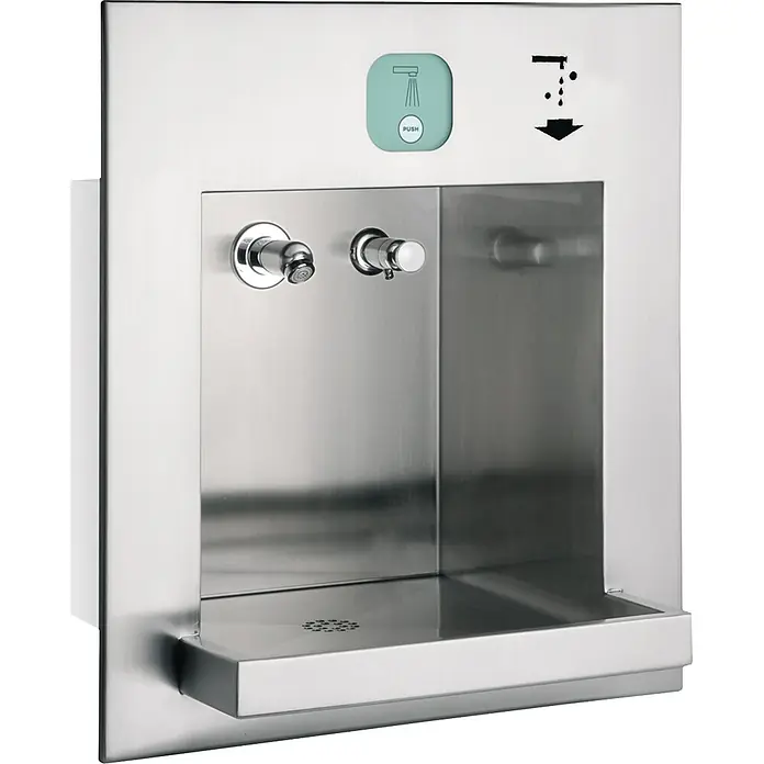 KWC Waschbecken KWC - Edelstahl - Wandmontierter Trinkbrunnen und Flaschenfüller aus Edelstahl mit Druckknopfaktivierung.