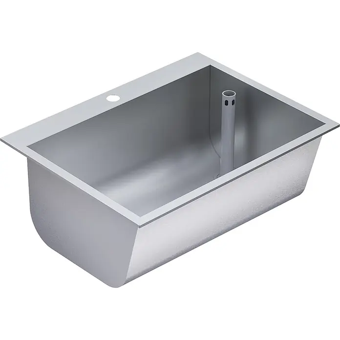 KWC Waschbecken KWC - B x L: 32 x 73,5 cm, Edelstahl - Silbernes Spülbecken aus Metall mit integriertem Überlaufrohr und Wasserhahnloch.