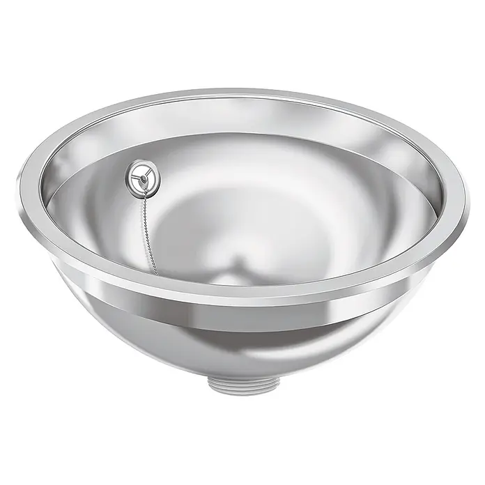 KWC Waschbecken KWC - Mit Überlauf, Edelstahl - Polierte Edelstahlspüle mit Ablauf und Kette.