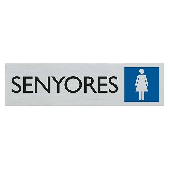 Pickup Rótulo catalán - L x An: 16,5 x 4,4 cm, Señoras - Señal con la inscripción "SENYORES" y un símbolo femenino para un vestuario o baño de mujeres.