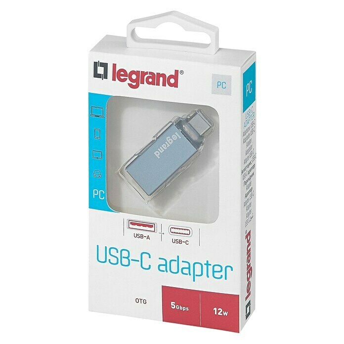 Legrand Adaptador USB A - USB C (Clavija USB A, clavija USB C, Conexión soldada)