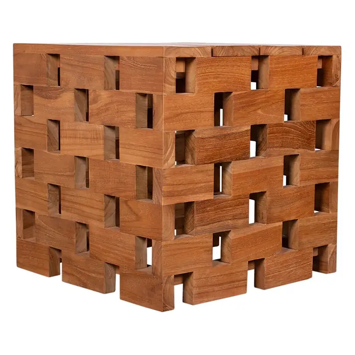 Bene Living Garten-Beistelltisch Dunham - Teakholz, Quadratisch, Natur - Beistelltisch oder Hocker aus Teakholz mit verschachteltem Blockdesign.