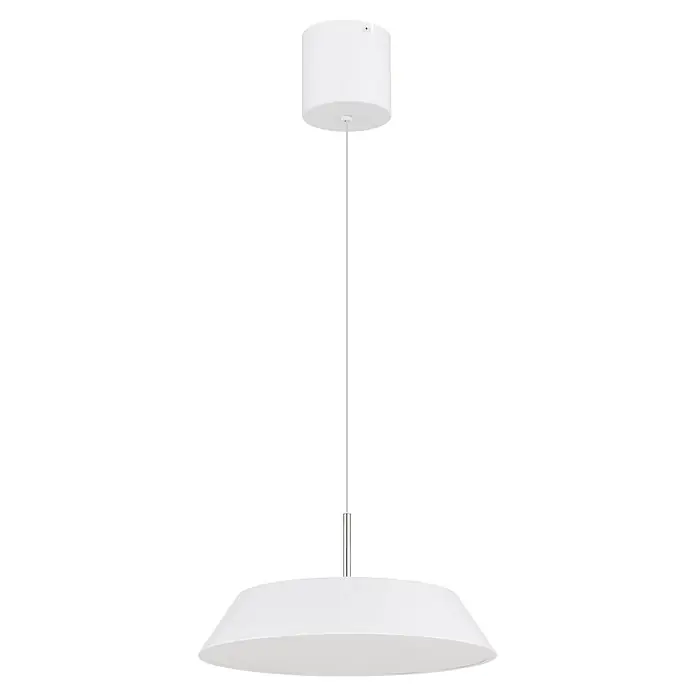 Globo LED-Pendelleuchte rund Silena - 24 W, Ø x H: 40 x 18 cm, Warmweiß - Moderne weiße Pendelleuchte mit breitem, scheibenförmigem Schirm und Chromstange.