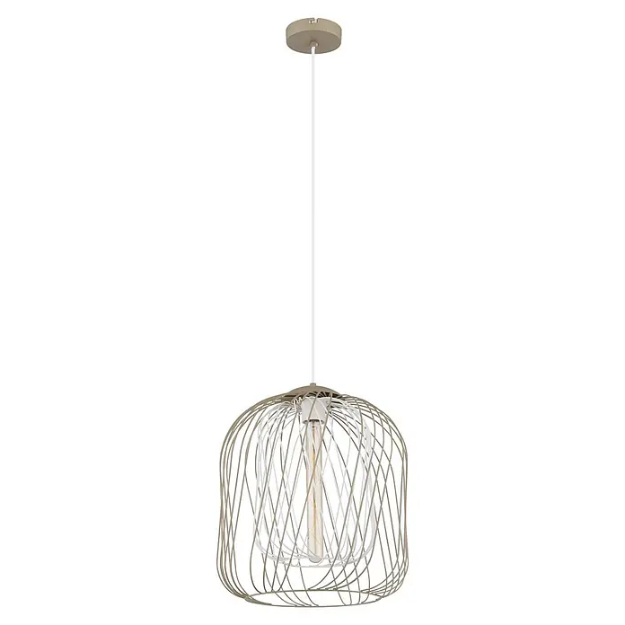 Globo Pendelleuchte Dichti - 40 W, Sandfarben, E27 - Pendelleuchte mit beige-weißem Drahtgeflecht und Vintage-Glühbirne.