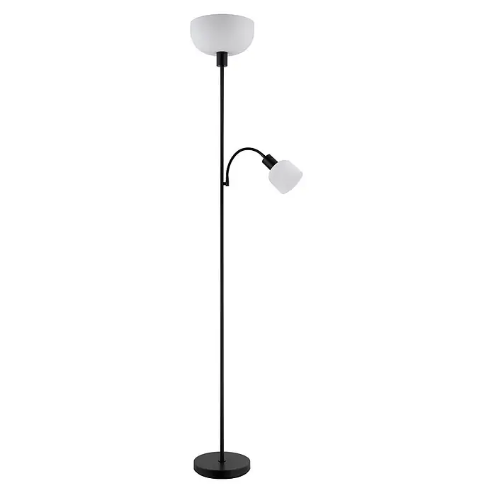Globo Stehleuchte Hinton - Schwarz, Höhe: 178,7 cm, Lampenfassung: E27 - Schwarze Stehlampe mit weißem Deckenfluter und verstellbarer Leselampe.