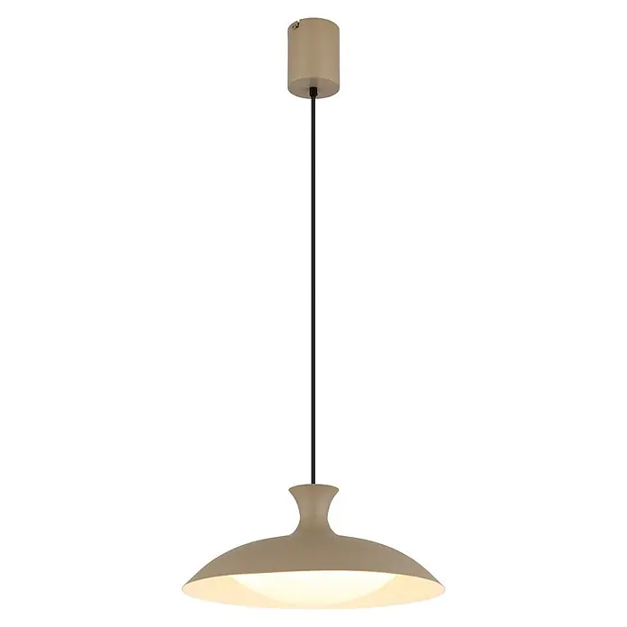 Globo LED-Pendelleuchte rund Rocha - Ø x H: 40 x 150 cm - Moderne beigefarbene Pendelleuchte mit schwarzem Kabel und breitem, gebogenem Schirm, der warmes Licht abgibt.