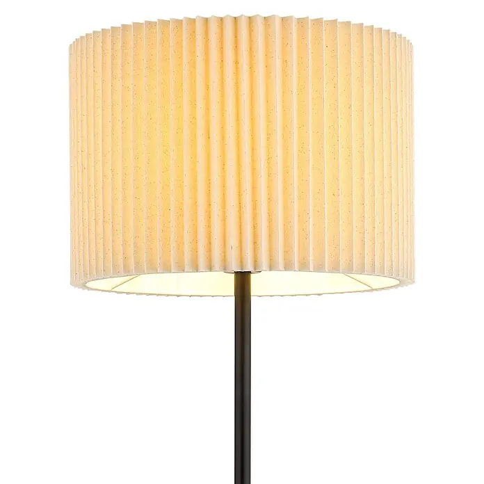 Globo Stehleuchte Page - 40 W, Höhe: 1.520 mm, E27 - Plissierte, zylindrische, hellgelbe Stehlampe aus Stoff mit dunklem Metallständer.