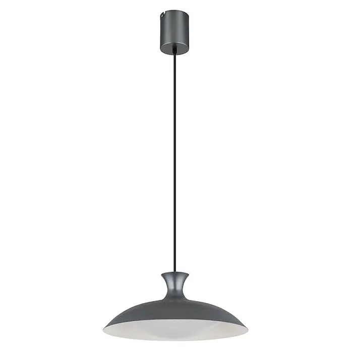 Globo LED-Pendelleuchte rund Rocha - Ø x H: 40 x 150 cm - Metallicgraue Pendelleuchte mit schwarzem Kabel und breitem, schirmförmigem Schirm.