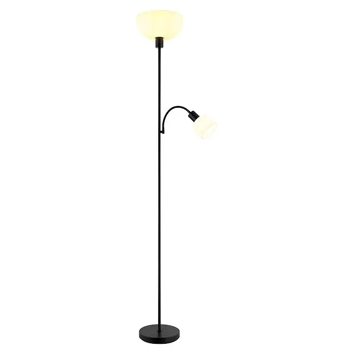 Globo Stehleuchte Hinton - Schwarz, Höhe: 178,7 cm, Lampenfassung: E27 - Schwarze Stehlampe aus Metall mit einer nach oben gerichteten Schale und einem verstellbaren, nach unten gerichteten Lesespot.