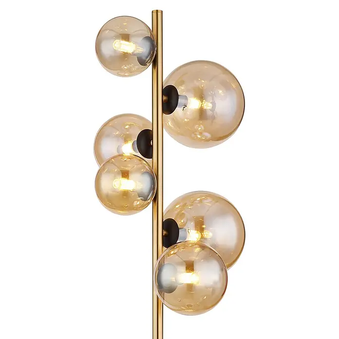 Globo Riha LED-Stehleuchte - 3,5 W, Höhe: 155 cm, Warmweiß - Goldene Stehlampe mit sechs beleuchteten Glaskugeln in Bernstein.