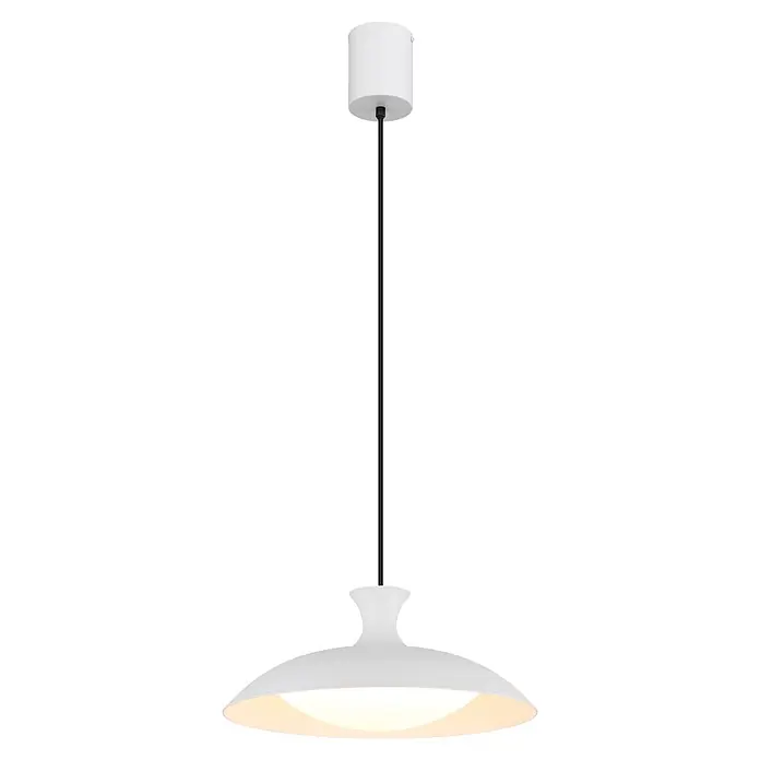 Globo LED-Pendelleuchte rund Rocha - 18 W, Warmweiß - Weiße Metall-Pendelleuchte mit schwarzem Kabel und zylindrischer Abdeckung, spendet warmes, nach unten gerichtetes Licht.
