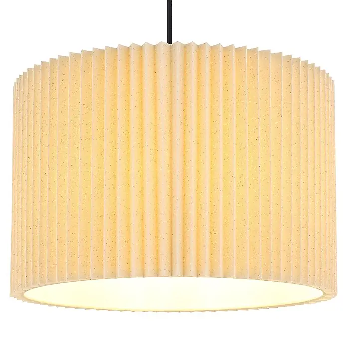 Globo Pendelleuchte Page - Höhe: 1.200 mm, Leistung je Leuchtmittel: 40 W - Zylindrische Pendelleuchte mit plissiertem, hellem Stoffschirm, warm leuchtend.
