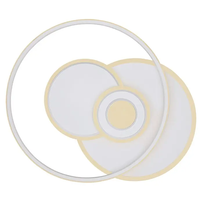 Globo LED-Deckenleuchte Roderick - 50 W, L x B x H: 54,5 x 46 x 6 cm, Weiß - Moderne LED-Deckenleuchte mit abstraktem Design aus überlappenden weißen und warmgoldfarbenen Kreisen.