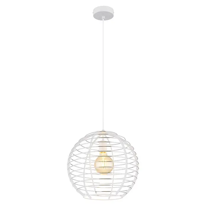 Globo Pendelleuchte Nesa - 60 W, Weiß, E27 - Weiße Hängelampe mit Gitterdesign und sichtbarer warmer Glühbirne.