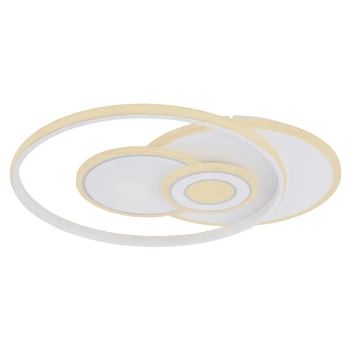 Globo LED-Deckenleuchte Roderick - 50 W, L x B x H: 54,5 x 46 x 6 cm, Weiß - Moderne weiße LED-Deckenleuchte mit abstrakten, geschichteten Ringen und warmer gelber Beleuchtung.