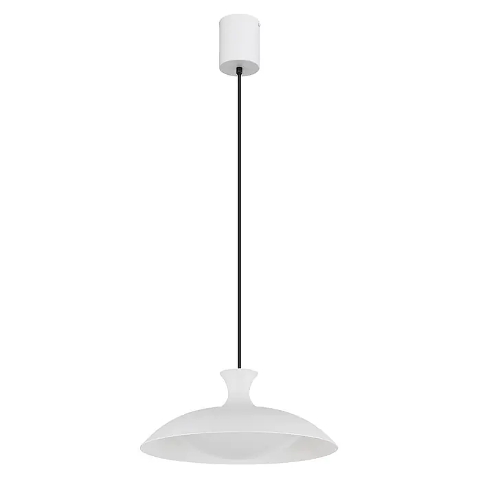 Globo LED-Pendelleuchte rund Rocha - 18 W, Warmweiß - Weiße Pendelleuchte mit kegelförmigem Schirm, schwarzem Kabel und passender Deckenrose.