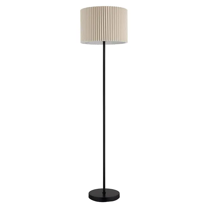 Globo Stehleuchte Page - 40 W, Höhe: 1.520 mm, E27 - Schwarze Stehlampe mit geripptem, cremefarbenem Zylinder-Lampenschirm und rundem Fuß.