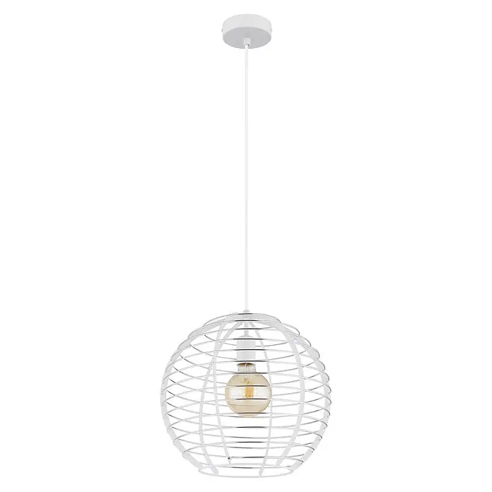 Globo Pendelleuchte Nesa - 60 W, Weiß, E27 - Weiße Drahtgeflecht-Pendelleuchte mit sichtbarer Edison-Glühbirne.