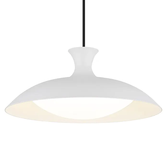 Globo LED-Pendelleuchte rund Rocha - 18 W, Warmweiß - Weiße moderne Pendelleuchte mit breitem, flachem Schirm, die ein sanftes nach unten gerichtetes Licht abgibt.