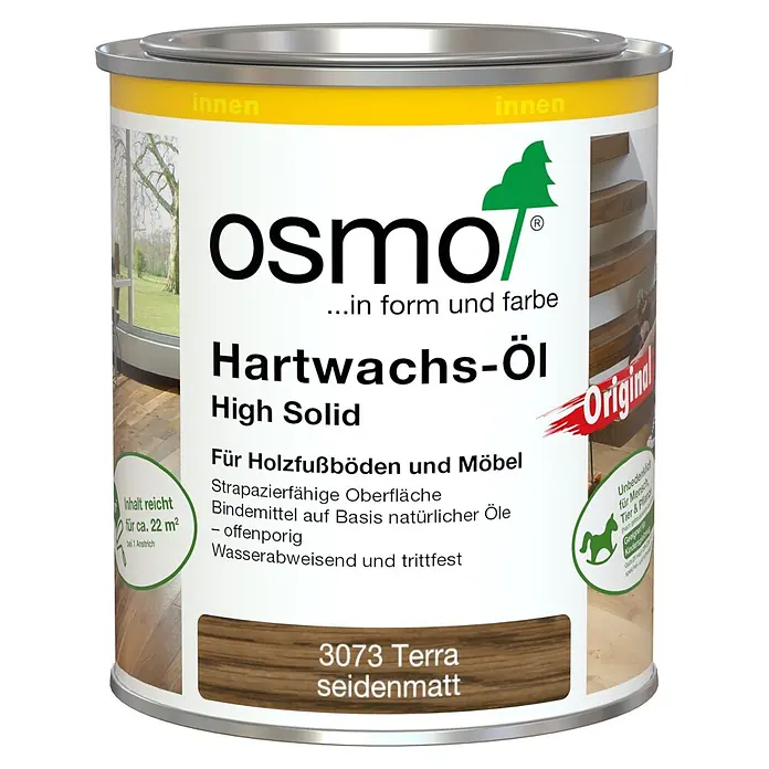 Osmo High Solid Hartwachsöl Farbig - Terra, 750 ml, Seidenmatt - Osmo Hartwachs-Öl 3073 Terra seidenmatt in einer Dose für Holzfußböden und Möbel.