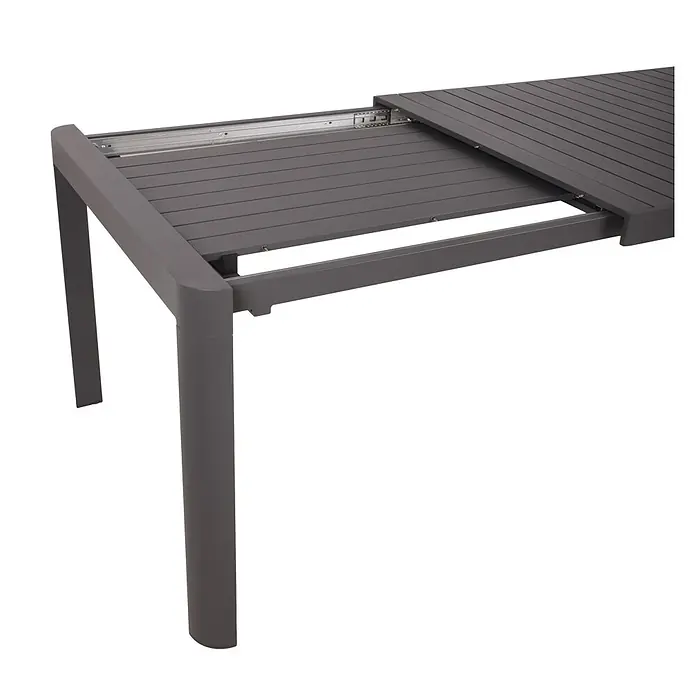 Garden Pleasure Gartentisch Amira - L x B x H: 195 x 100 x 75 cm, Aluminium, Rechteckig, Anthrazit, Ausziehbar - Grauer ausziehbarer Gartentisch aus Aluminium mit teilweise geöffnetem Ausziehmechanismus.