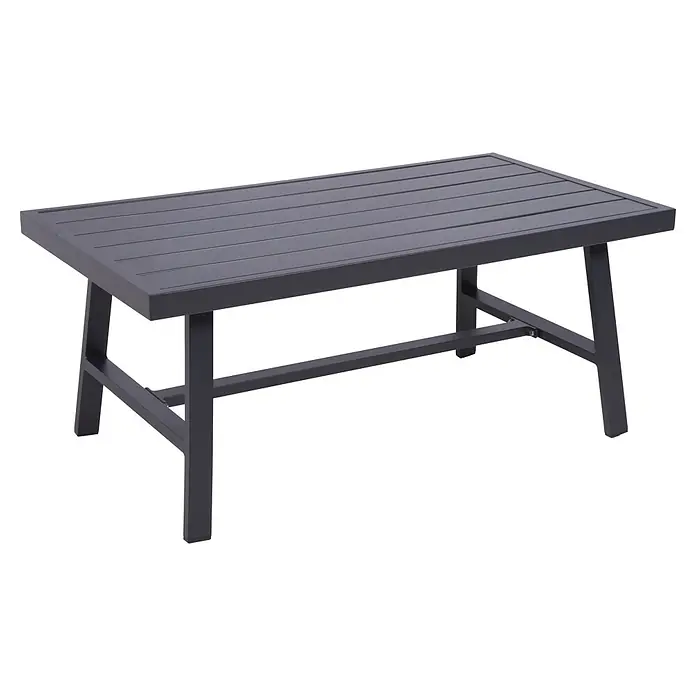 Garden Pleasure Loungemöbel-Set Denia - 4 -tlg., Aluminium, Olefin, Grau - Dunkelgrauer rechteckiger Couchtisch aus Metall mit Lattenplatte.