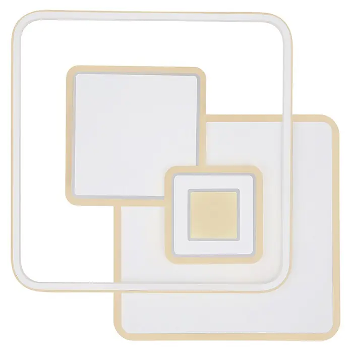Globo LED-Deckenleuchte Roderick - 50 W, L x B x H: 50,3 x 50,3 x 6 cm, Weiß - Abstrakte überlappende abgerundete Quadrate in Cremeweiß und hellem Beige als modernes Dekorationsmuster.
