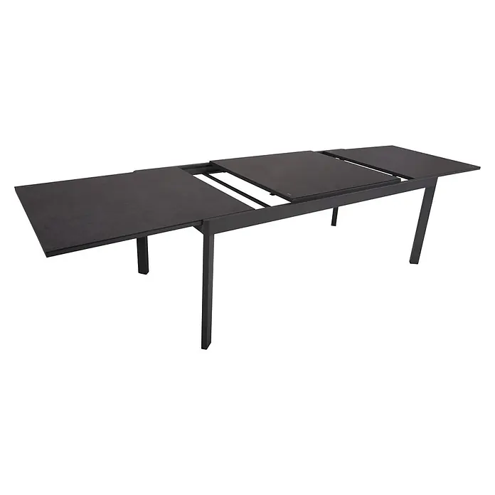 Garden Pleasure Gartenmöbel-Set Nerea - 9 -tlg., Aluminium, Glas, Schwarz - Dunkelgrauer ausziehbarer Esstisch mit strukturierter Platte.