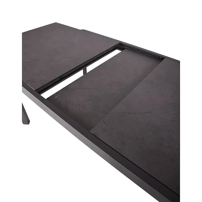 Garden Pleasure Gartenmöbel-Set Nerea - 9 -tlg., Aluminium, Glas, Schwarz - Dunkelgrauer Ausziehtisch, teilweise geöffnet, zeigt Ausziehplatte und Mechanismus.