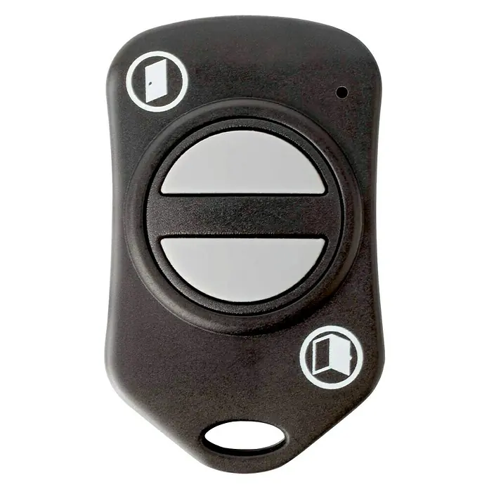 AYR Control remoto IntLOCK - Específico para: Cerraduras electrónicas AYR - Primer plano de un mando a distancia negro para puerta de garaje con botones grises y símbolos de puerta.