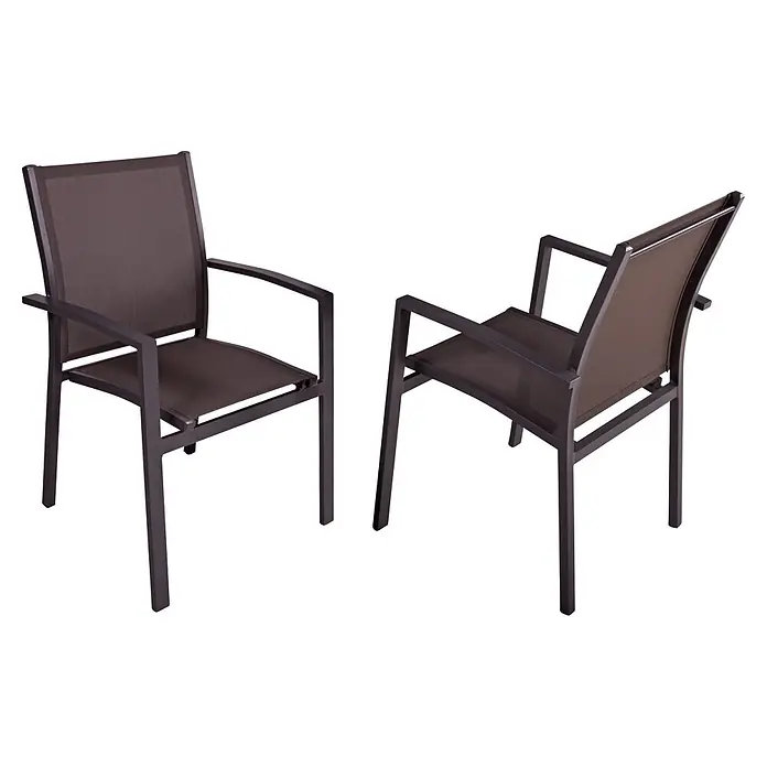 Garden Pleasure Gartenmöbel-Set Nerea - 9 -tlg., Aluminium, Glas, Schwarz - Ein Paar anthrazitfarbener Terrassenstühle aus Netzgewebe.