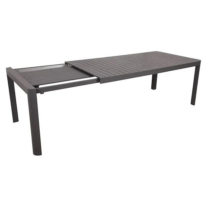 Garden Pleasure Gartentisch Amira - L x B x H: 195 x 100 x 75 cm, Aluminium, Rechteckig, Anthrazit, Ausziehbar - Ausziehbarer anthrazitfarbener Metall-Gartentisch, teilweise ausgezogen.