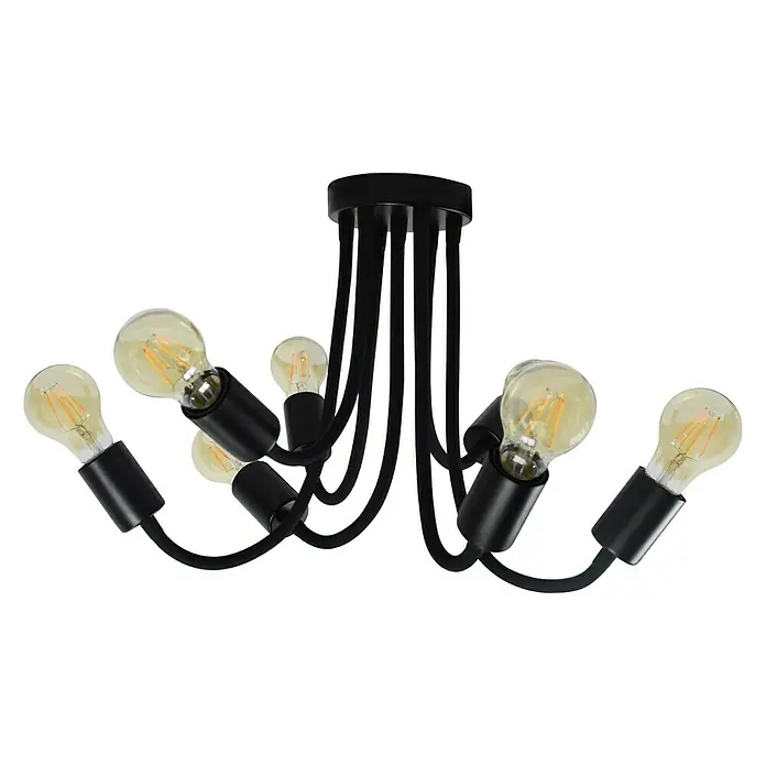 Tween Light Plafón Dimaro - 28 W, L x An x Al: 58 x 58 x 33 cm, Negro, E27 - Lámpara de techo negra con seis bombillas, que proporciona una luz cálida y acogedora. Diseño moderno para interiores elegantes.
