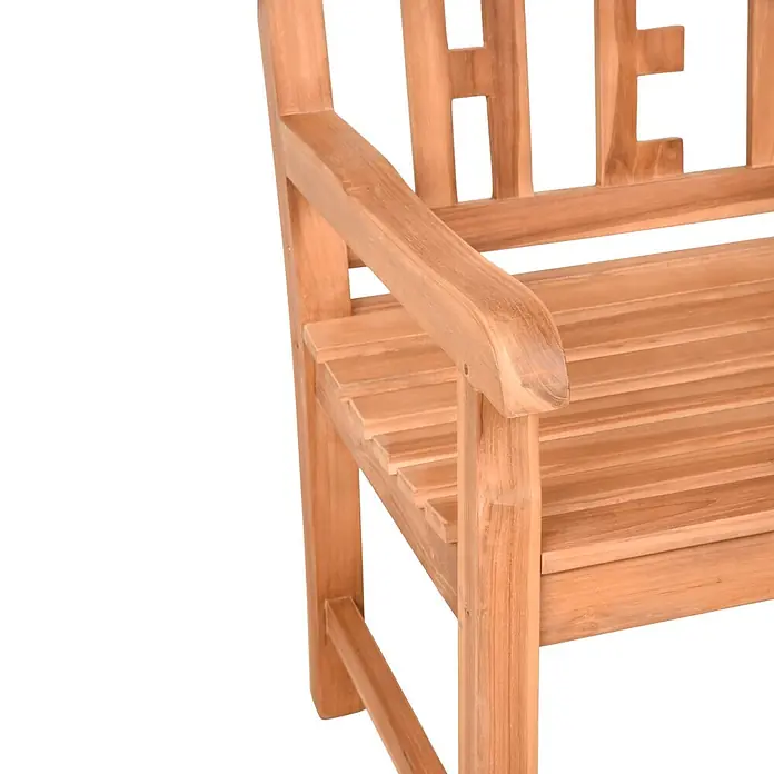Garden Pleasure Gartenbank Heimat - B x T x H: 120 x 64 x 89 cm, Teak, Braun - Hellbraune Gartenbank aus Holz mit Lattenrost und Rückenlehne mit ausgeschnittenen Buchstaben.