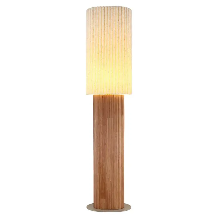 Globo Stehleuchte Jannie - 40 W, Höhe: 1.403 mm, E27 - Gerippte Tischleuchte aus Holz mit leuchtendem, geriffeltem Stofflampenschirm.