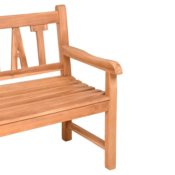 Garden Pleasure Gartenbank Heimat - B x T x H: 120 x 64 x 89 cm, Teak, Braun - Hellbraune Holzbank mit geschnitzten Buchstaben "AT" in der Rückenlehne, mit Lattenrost und Armlehne.