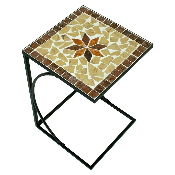 Garden Pleasure Garten-Beistelltisch Amarillo - L x B x H: 35 x 35 x 53 cm, Quadratisch, Schwarz/Gelb - Mosaik-Beistelltisch mit braun-beigem Sternmuster und schwarzem C-förmigem Metallgestell.