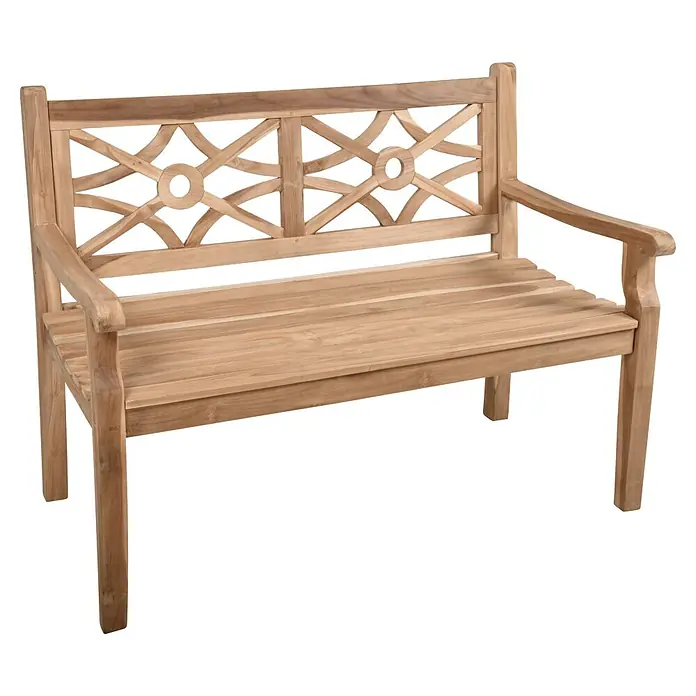 Garden Pleasure Gartenbank Sayang - B x T x H: 120 x 64 x 92 cm, Teak, Braun - Helle Holzbank mit dekorativer Gitterlehne.