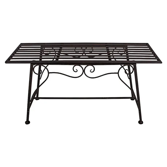 Garden Pleasure Gartenbank Lorin - B x T x H: 27 x 83 x 45 cm, Stahl, Schwarz-Braun - Schwarzer Metall-Gartentisch mit Lattenplatte und dekorativen Schnörkeln.