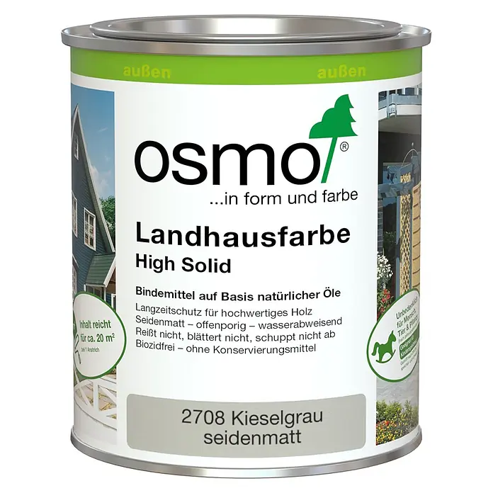Osmo High Solid Landhausfarbe - Kieselgrau, 750 ml, Seidenmatt - Osmo Landhausfarbe High Solid Außenfarbe Dose in Kieselgrau seidenmatt.