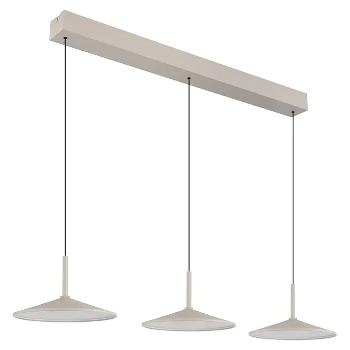 Globo LED-Pendelleuchte rund Lampone - 18 W, Ø x H: 47,5 x 150 cm - Lineare Deckenleuchte in hellem Beige mit drei hängenden runden Pendelschirmen.