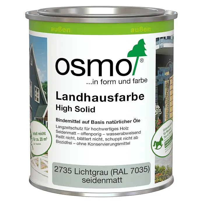 Osmo High Solid Landhausfarbe - Lichtgrau, 750 ml, Seidenmatt - Osmo Landhausfarbe High Solid Dose, lichtgrau (RAL 7035) seidenmatt, für Außenholz.