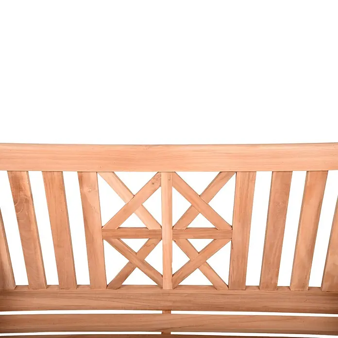 Garden Pleasure Gartenbank Pantar - B x T x H: 120 x 66 x 92 cm, Teak, Braun - Nahaufnahme einer hellbraunen Holzbank-Rückenlehne mit vertikalen Latten und zentralem X-Muster.