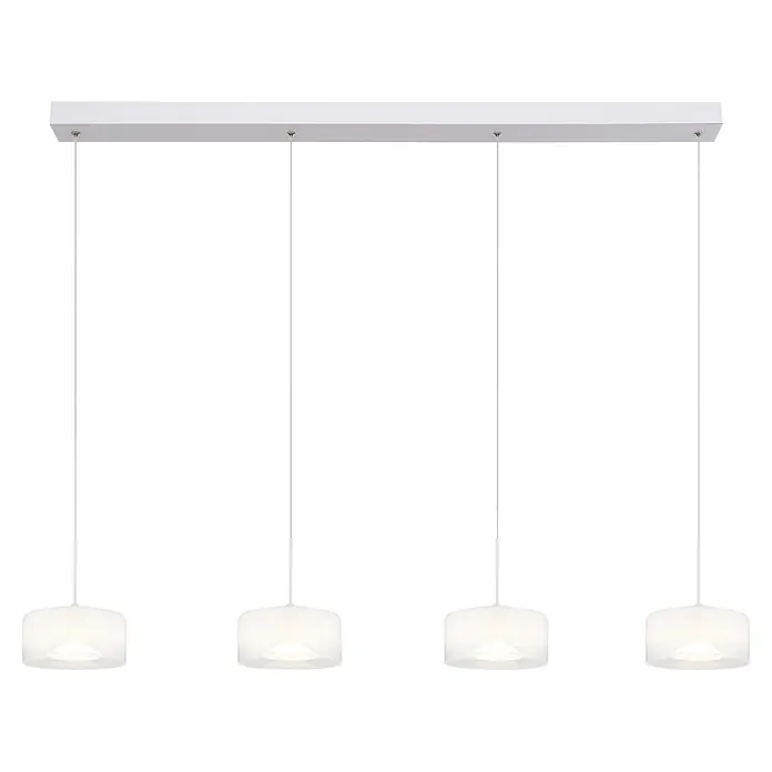 Globo LED-Pendelleuchte rund Belinda - 24 W, L x B x H: 1.050 x 150 x 1.500 mm - Lineare Pendelleuchte mit vier mattweißen Diffusoren und einem weißen rechteckigen Baldachin.