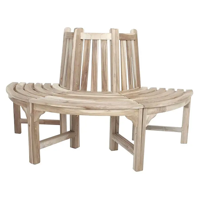 Garden Pleasure Gartenbank Java - B x T x H: 150 x 75 x 92 cm, Teak, Braun - Geschwungene Baum-Rundbank aus hellem Holz mit Lattenrostsitz und Rückenlehne.